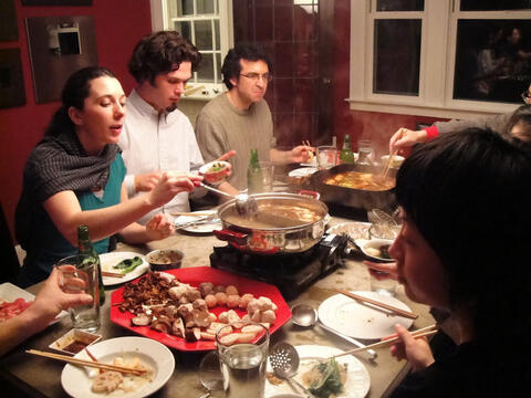 Hannah Christensen, Peter Christensen, Burak Guneralp having hotpot